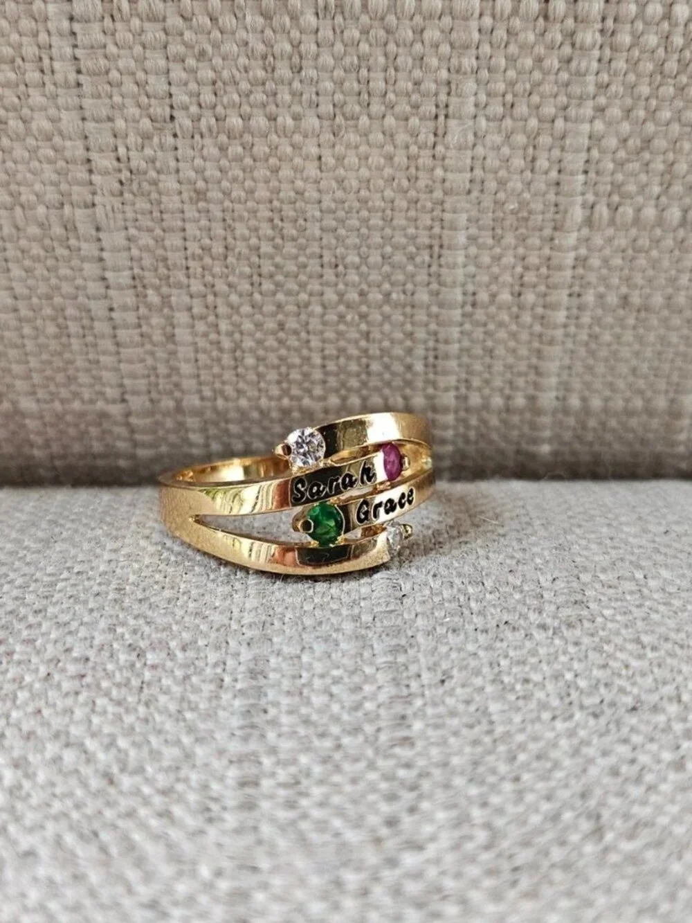 Personalized Name Ring w/ Gemstones Gold Tone Fashion Jewelry Sarah Grace Size 7
